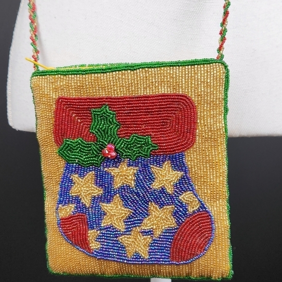 Vintage C Marie Style Glass Beaded Cross Body Christmas Purse - Picture 3 of 8